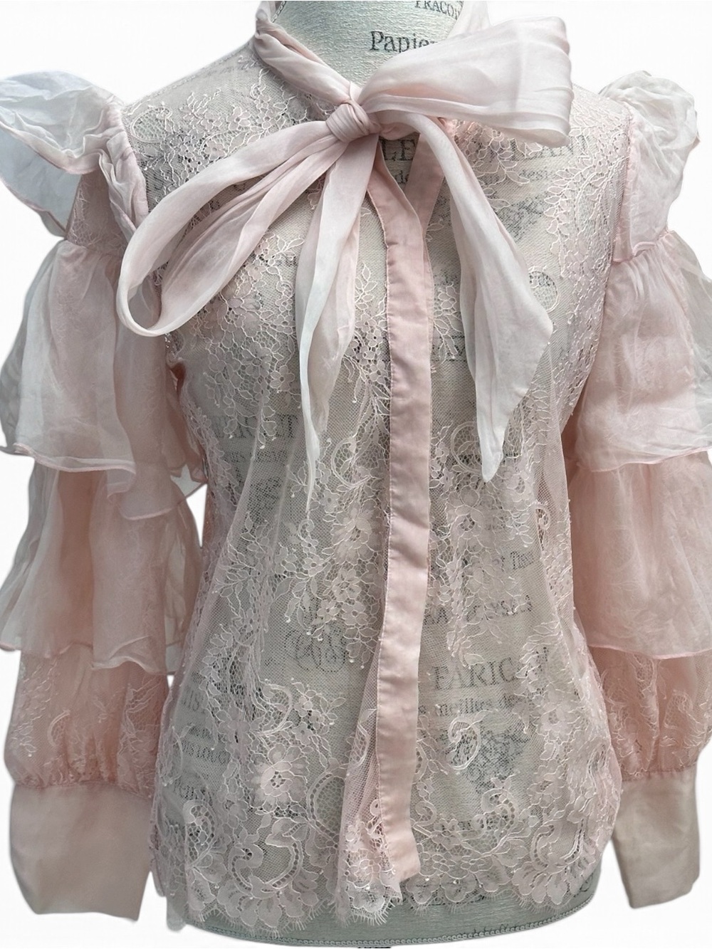 Alice & Olivia blouse- sheer lace long sleeve shirt